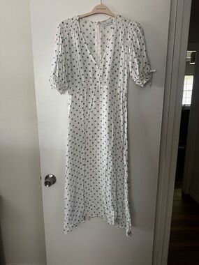 Faithfull the Brand White Maxi Dress with Blue Polka Dots